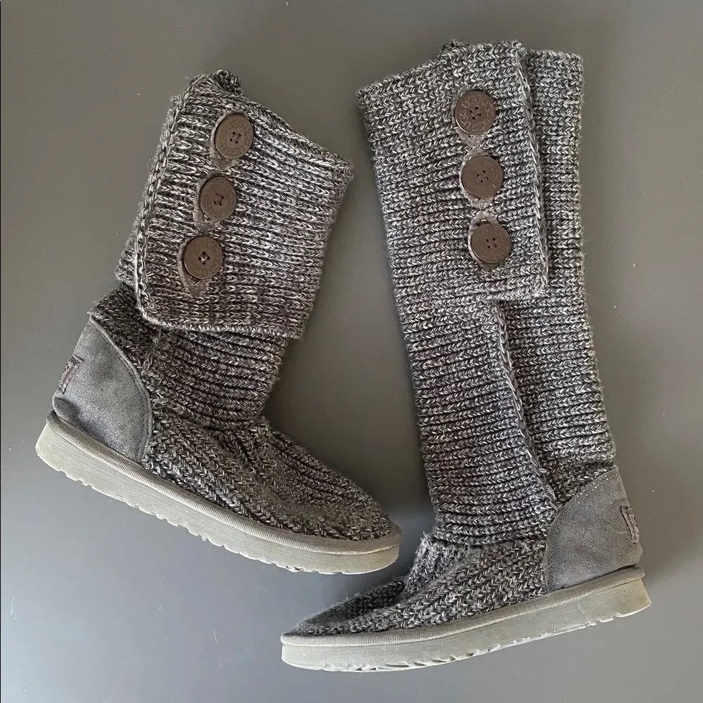 UGG Women’s Classic Cardy Knit Tall Boots Gray US 8 Shepherd Insole Boho Cottage